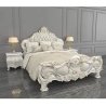 Luxurious Classic White and Gold Carved Wood King Size Bed