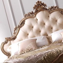Luxury Baroque Carved Wood Bed Cream Gold Finish