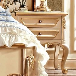 Classic Luxury Carved Wood Bed Frame with Upholstered Headboard