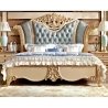 Classic Luxury Carved Wood Bed Frame with Upholstered Headboard