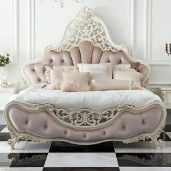 Luxury Carved Wood Upholstered Master Bedroom Bed
