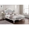 Classic Carved White Wood Grey Upholstered Bed