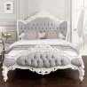 Classic Carved White Wood Grey Upholstered Bed