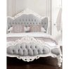Classic Carved White Wood Grey Upholstered Bed