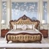 Luxury Classic Carved Wood Bed Frame with Tufted Upholstery