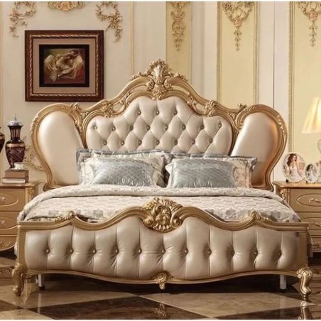 Luxury Classic Upholstered Tufted Bed with Gold Trim