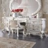 Luxury Classic Carved Wooden Bed with Tufted Upholstery