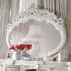 Luxury Classic Carved Wooden Bed with Tufted Upholstery
