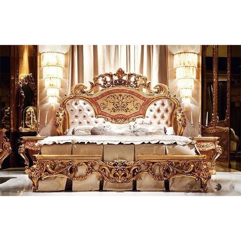 Luxury Carved Wood Bed Set Tufted Headboard Matching Pieces Luxury Carved Wood Bed Set Tufted Headboard Matching Pieces
