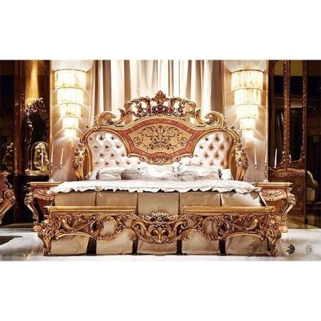 Luxury Carved Wood Bed Set Tufted Headboard Matching Pieces