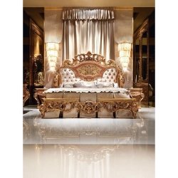 Luxury Carved Wood Bed Set Tufted Headboard Matching Pieces