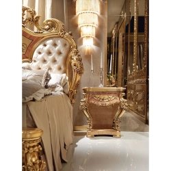 Luxury Carved Wood Bed Set Tufted Headboard Matching Pieces
