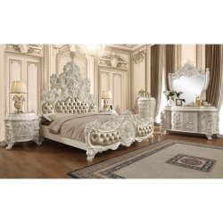 Luxury Baroque Carved King Size Bed with Tufted Upholstery