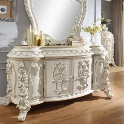Luxury Baroque Carved King Size Bed with Tufted Upholstery