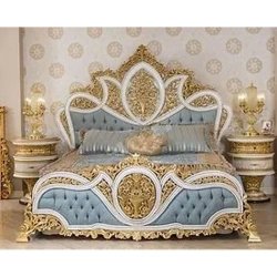 Opulent Classic Blue & Gold Handcrafted Bed
