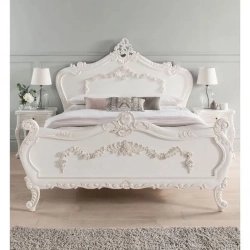 Elegant White Carved Wooden Bed Frame | Classic Luxury Bedroom Furniture