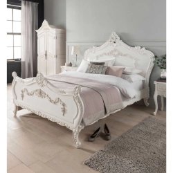 Elegant White Carved Wooden Bed Frame | Classic Luxury Bedroom Furniture