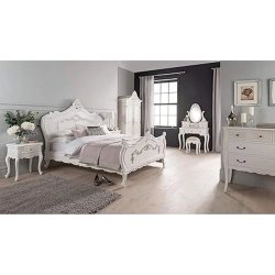 Elegant White Carved Wooden Bed Frame | Classic Luxury Bedroom Furniture