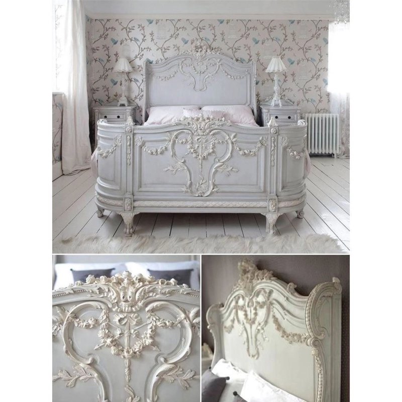 Elegant Carved Classic French Style Wooden Bed Frame