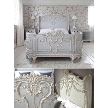 Elegant Carved Classic French Style Wooden Bed Frame