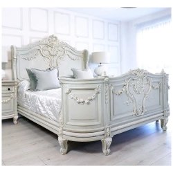 Elegant Carved Classic French Style Wooden Bed Frame