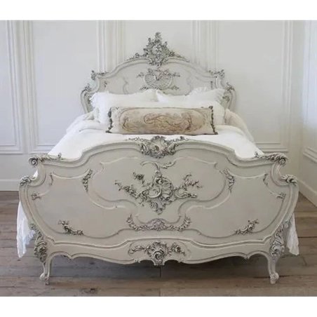 Exquisite Hand Carved French Style Bed Frame Antique White