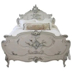Exquisite Hand Carved French Style Bed Frame Antique White