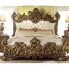 Royal Ornate Carved Wood Bed with Tufted Headboard - Classic Design