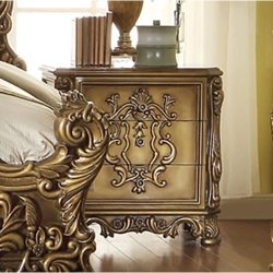 Royal Ornate Carved Wood Bed with Tufted Headboard - Classic Design