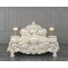 Opulent Ivory White Carved Wood Bed with Gold Accents and Marble Nightstands