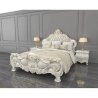 Opulent Ivory White Carved Wood Bed with Gold Accents and Marble Nightstands