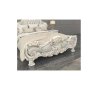 Opulent Ivory White Carved Wood Bed with Gold Accents and Marble Nightstands