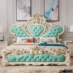 Luxury Classic Carved Bed with Tufted Headboard and Footboard | Ornate Bedroom Furniture