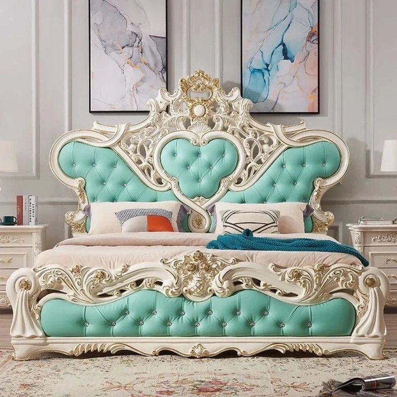 Luxury Classic Carved Bed with Tufted Headboard and Footboard | Ornate Bedroom Furniture Luxury Classic Carved Bed with Tufted Headboard and Footboard | Ornate Bedroom Furniture