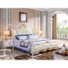 Luxurious Upholstered King Size Bed with Elegant Gold Carvings