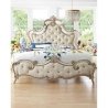 Luxury Ornate Carved Upholstered King Bed Frame with Tufted Headboard and Footboard