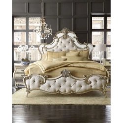 Luxury Ornate Carved Upholstered King Bed Frame with Tufted Headboard and Footboard