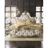 Luxury Ornate Carved Upholstered King Bed Frame with Tufted Headboard and Footboard