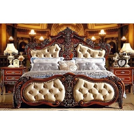 Luxury Carved Wood Upholstered King Size Bed Frame Classic Design