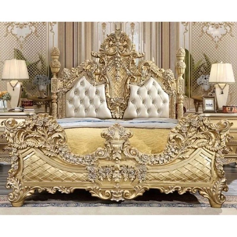 Exquisite Classic Luxury Gold Carved Bed Frame