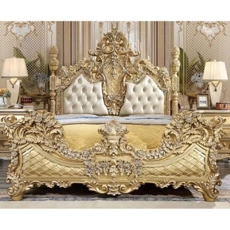 Exquisite Classic Luxury Gold Carved Bed Frame