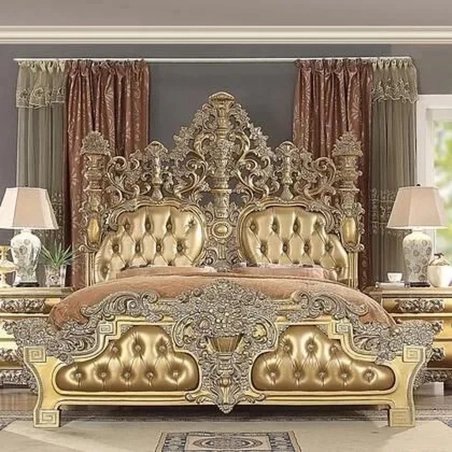Luxury Gold Ornate Carved Wood Bed Frame Classic Baroque Style