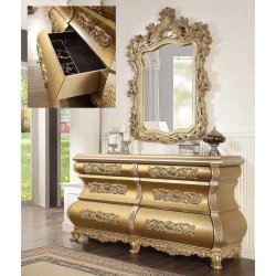 Luxury Gold Ornate Carved Wood Bed Frame Classic Baroque Style
