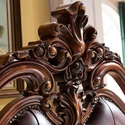 Luxury Handcrafted Carved Wood Tufted Leather Bed
