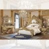 Luxury Gold Carved Wood Tufted Headboard Bed Frame