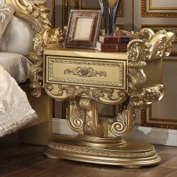 Luxury Gold Carved Wood Tufted Headboard Bed Frame