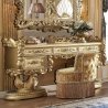 Luxury Gold Carved Wood Tufted Headboard Bed Frame