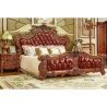 Luxury Classic Baroque Carved Wood Leather Tufted Bed Frame