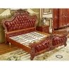 Luxury Classic Baroque Carved Wood Leather Tufted Bed Frame