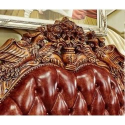 Luxury Classic Baroque Carved Wood Leather Tufted Bed Frame